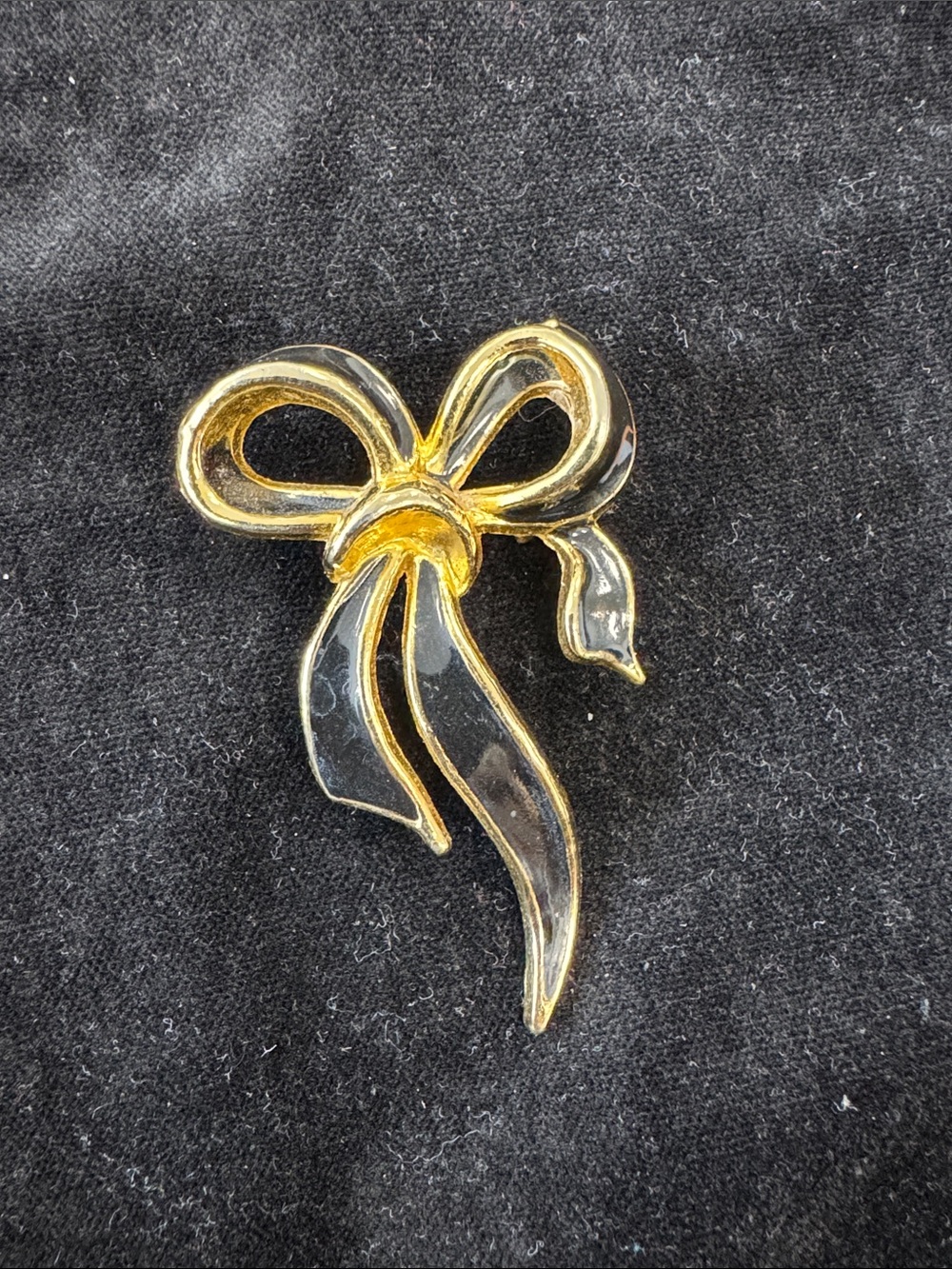 Vintage Gold-Tone and Clear Ribbon Bow Brooch